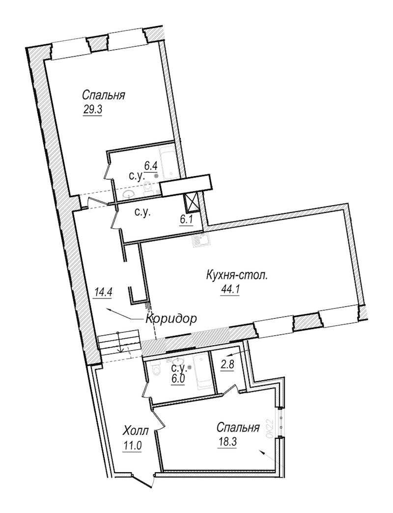 2-комнатная квартира 138.4 м², 5/7 эт., Комплекс апартаментов «Meltzer Hall»